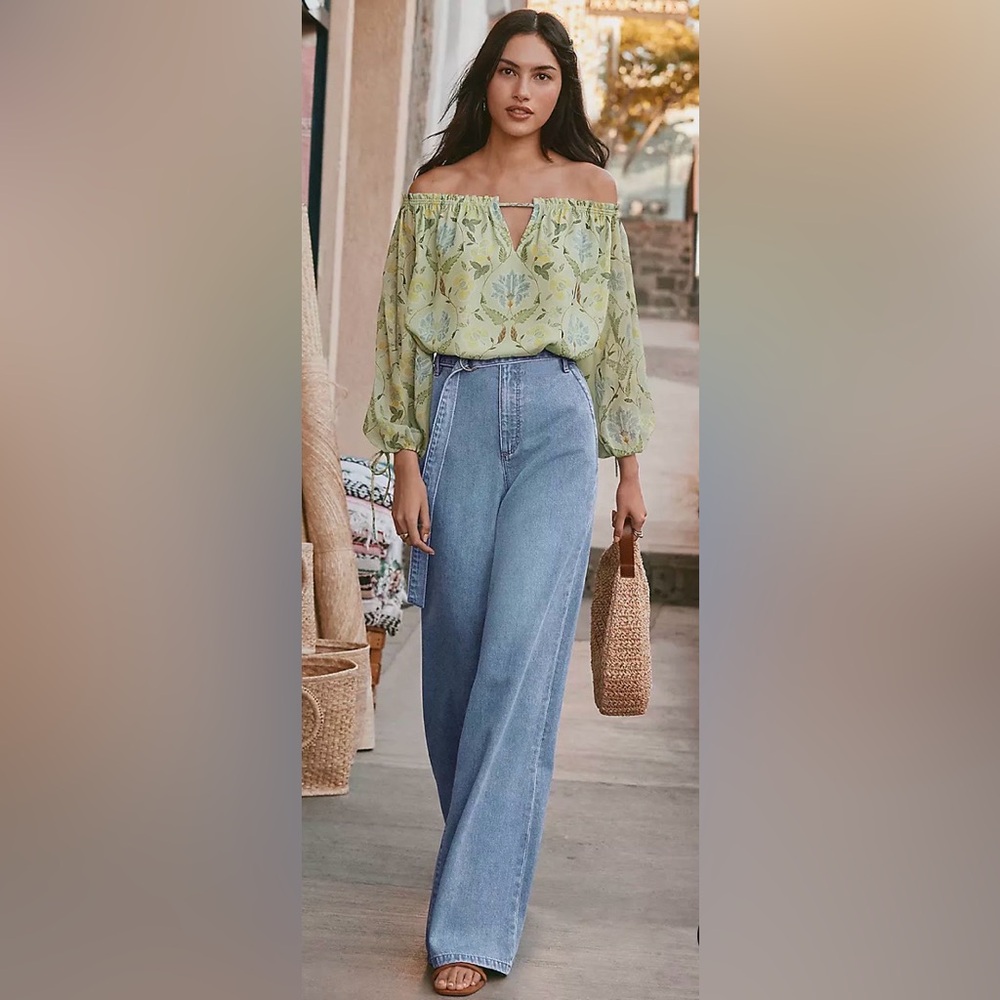 High-Rise Light Blue Wide Leg Jeans - Women's Denim